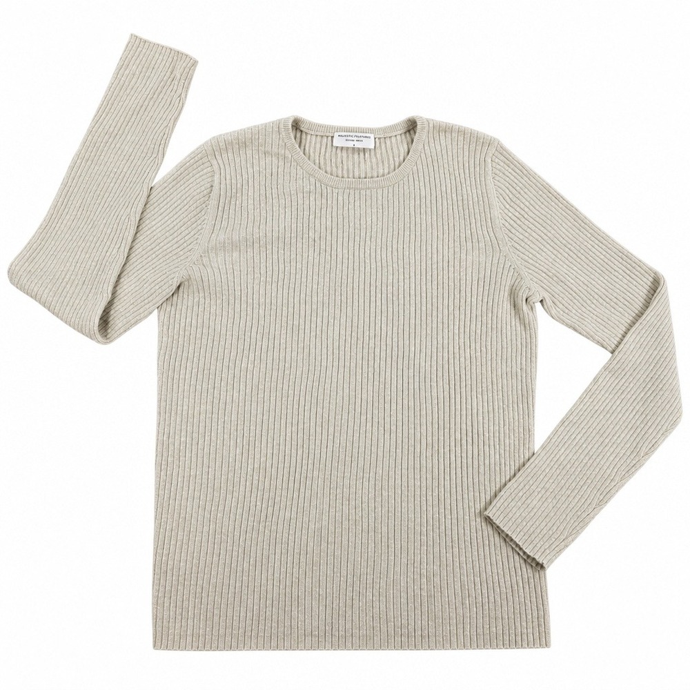 Majestic Filatures Ribbed Metallic Knit Sweater Beige 4 Large Womens Sparkle Top